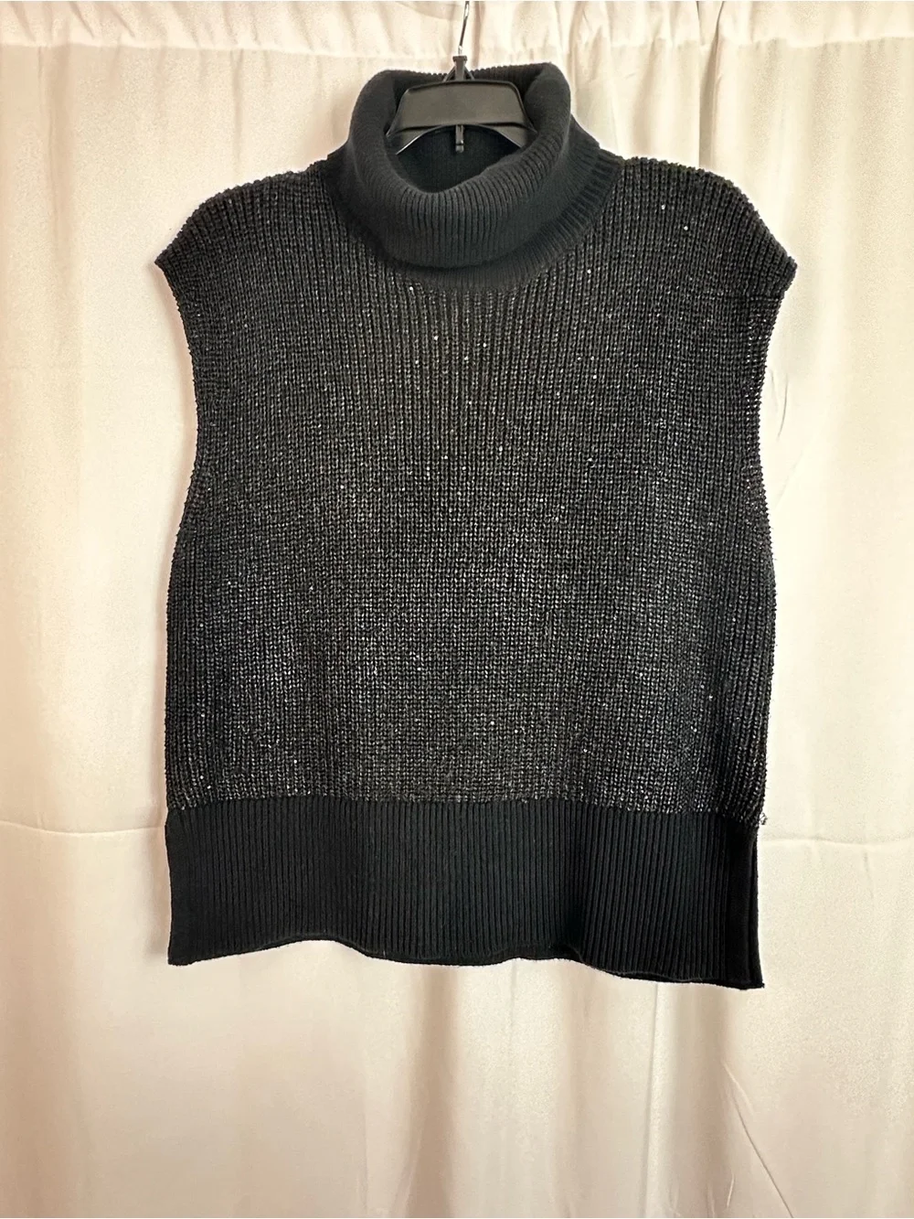 Michael Michael Kors Black Sleeveless Turtleneck Knit Sweater, Dark Academia, L